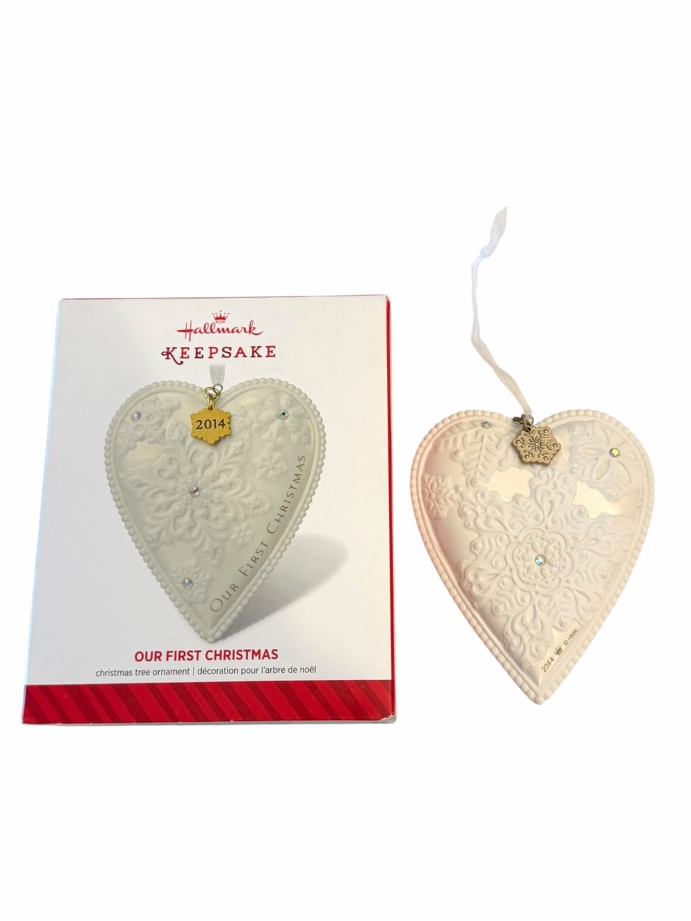 2014 Our First Christmas Together Hallmark Ornament Heart Victorian Snowflakes